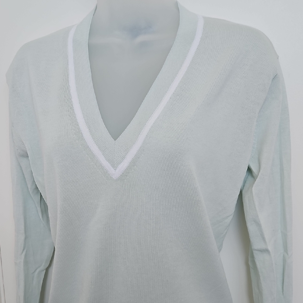 NWT J. Crew Mint Green and White V-Neck Sweater